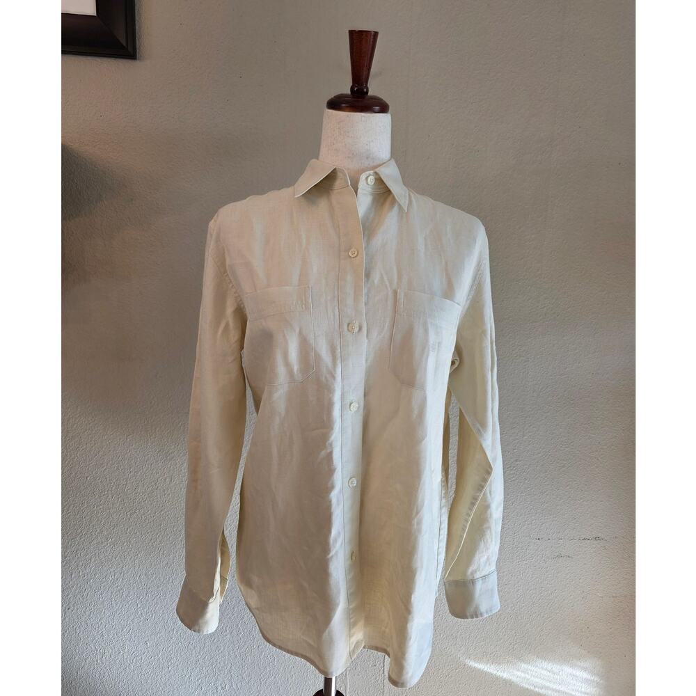 Lauren Ralph Lauren 100% Linen Roll Tab Sleeve Shirt SZ Small Off White